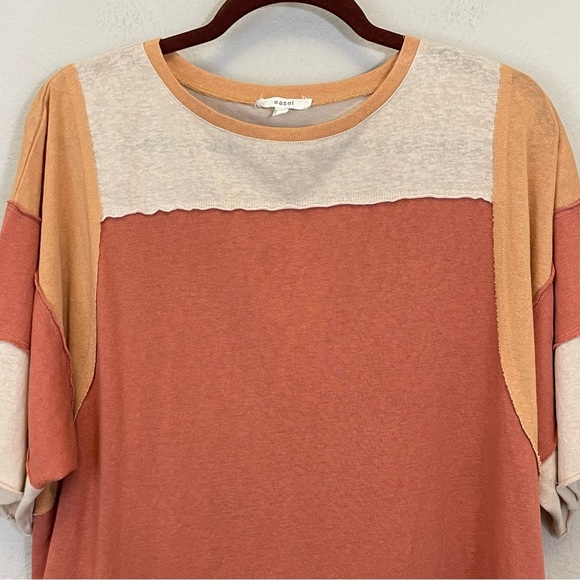 Easel Colorblock Relaxed Short Sleeve Boho Crewneck Tee Size‎ Large - Picture 5 of 8